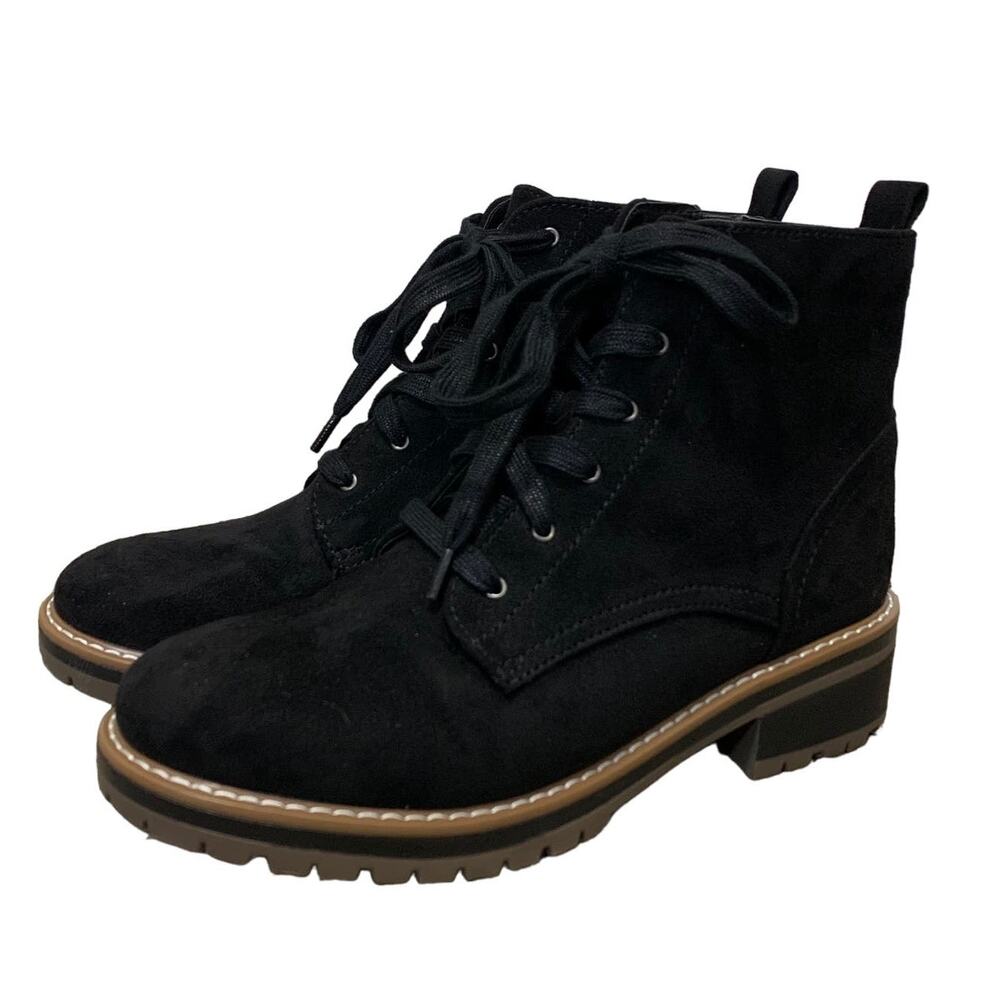 Kensie Faux Suede Kasha Heeled Lace Up Ankle Booties Women's Sz 8M Black